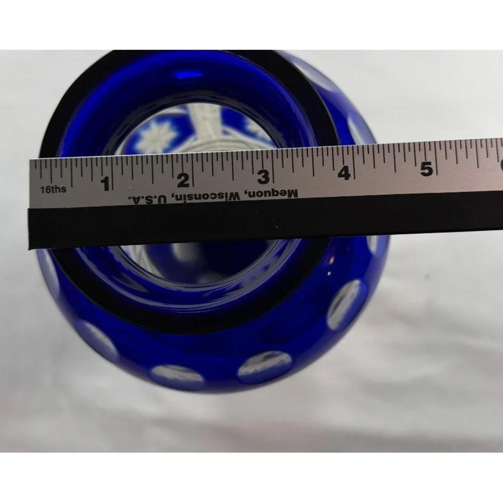 Vintage Cobalt Blue Cut Glass Vase 10